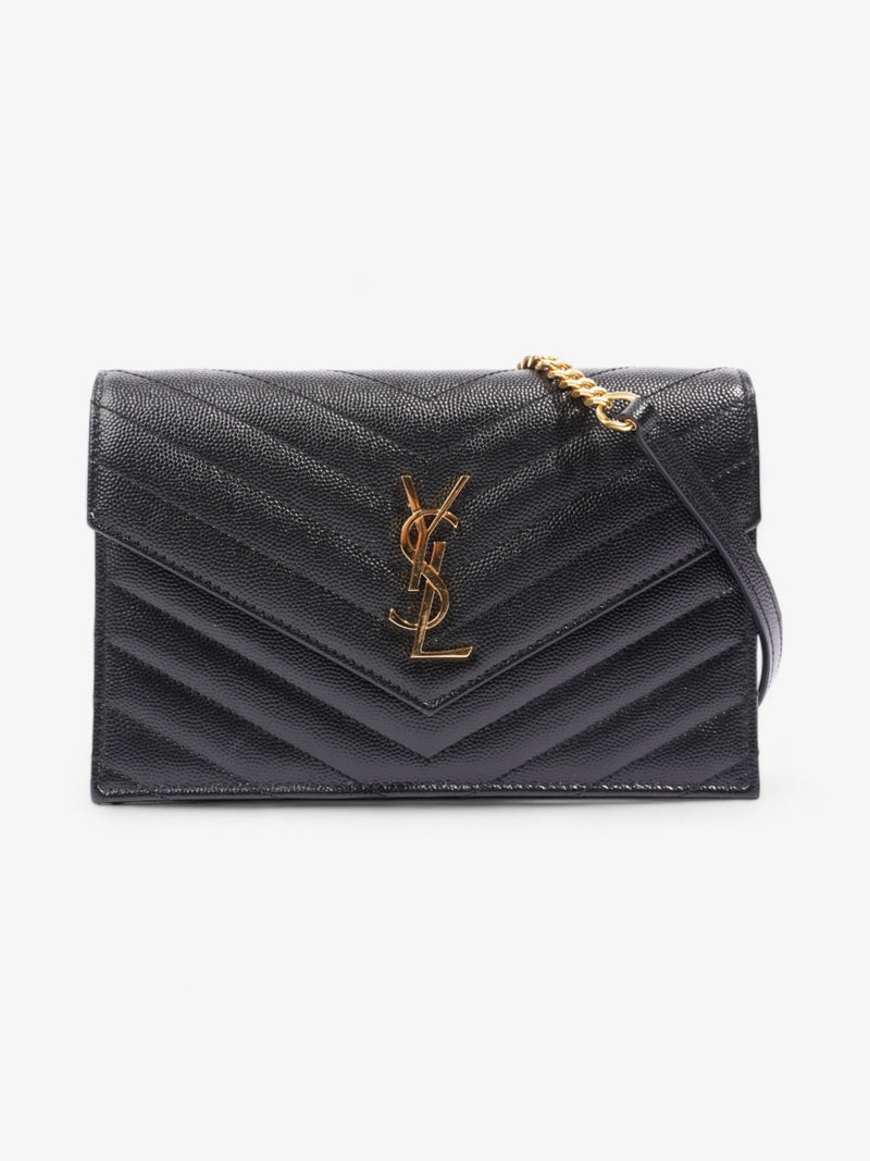  Saint Laurent Cassandre Chain Wallet Black Calfskin Leather