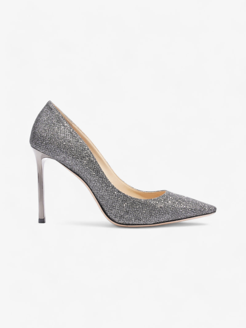  Jimmy Choo Romy Heels 100mm Silver Glitter EU 39 UK 6