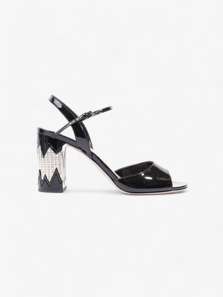 Miu Miu Slingback Sandals with Crystal Embellished Heel 75mm Black Patent Leather EU 40 UK 7 Image 1