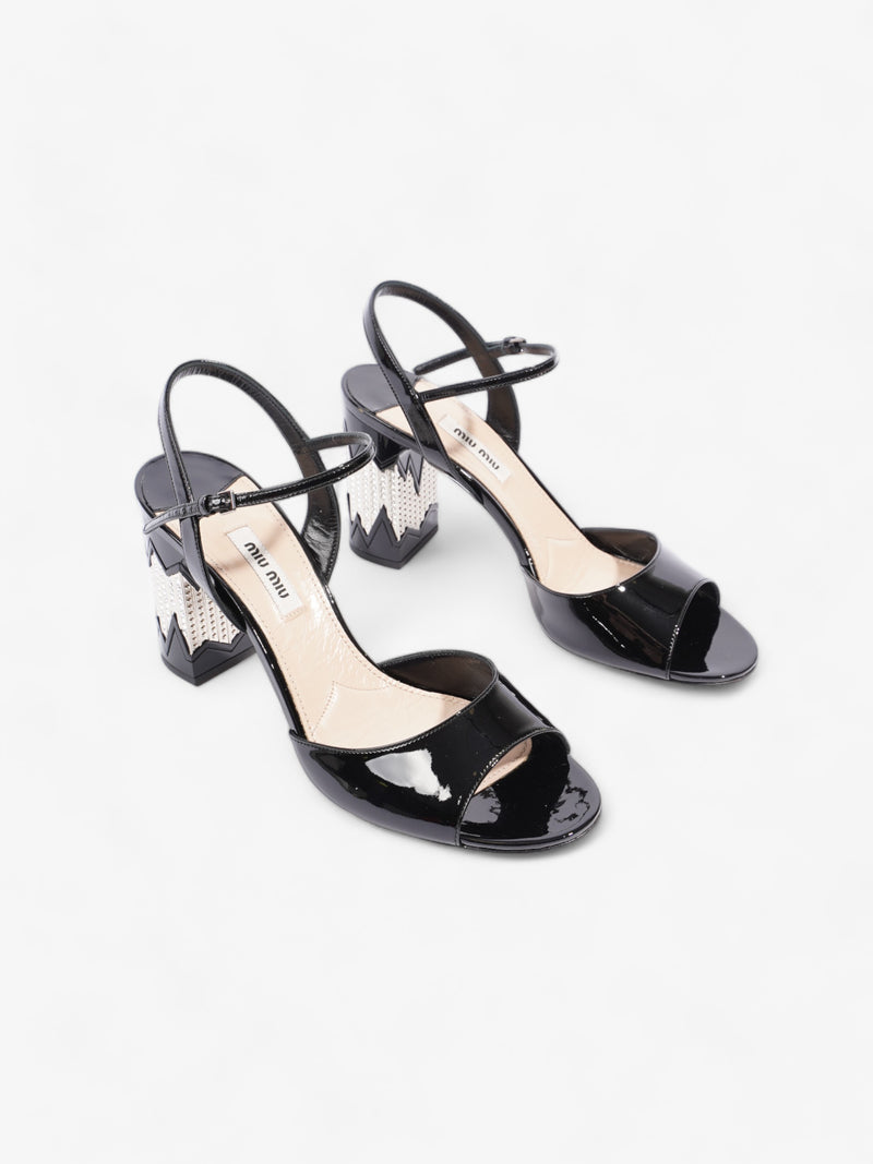  Miu Miu Slingback Sandals with Crystal Embellished Heel 75mm Black Patent Leather EU 40 UK 7