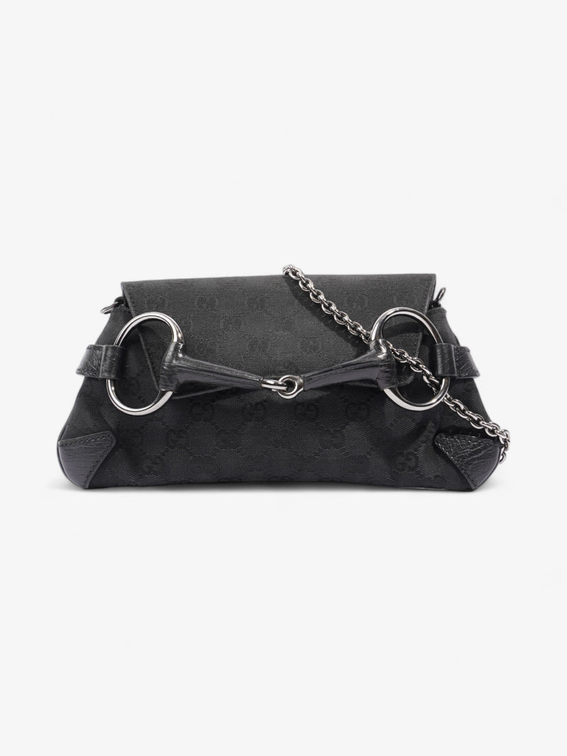  Gucci Horsebit Chain Clutch Black GG Supreme Canvas