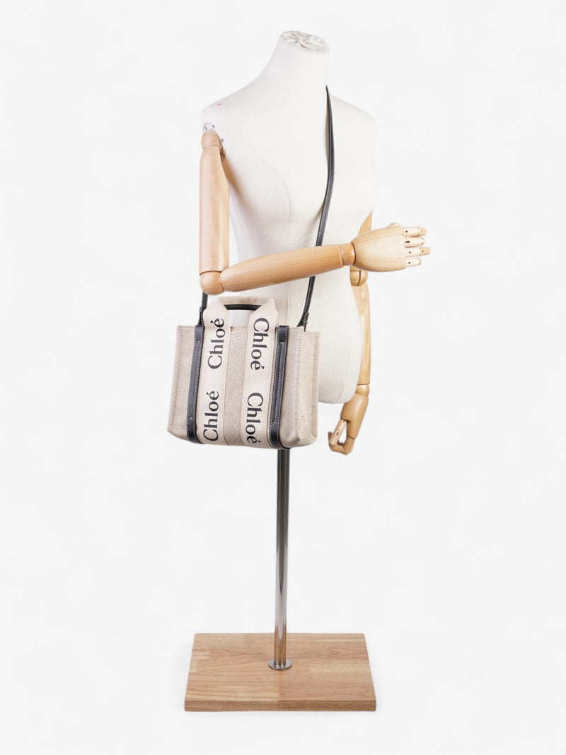  Chloe Woody Tote White / Blue Canvas Small