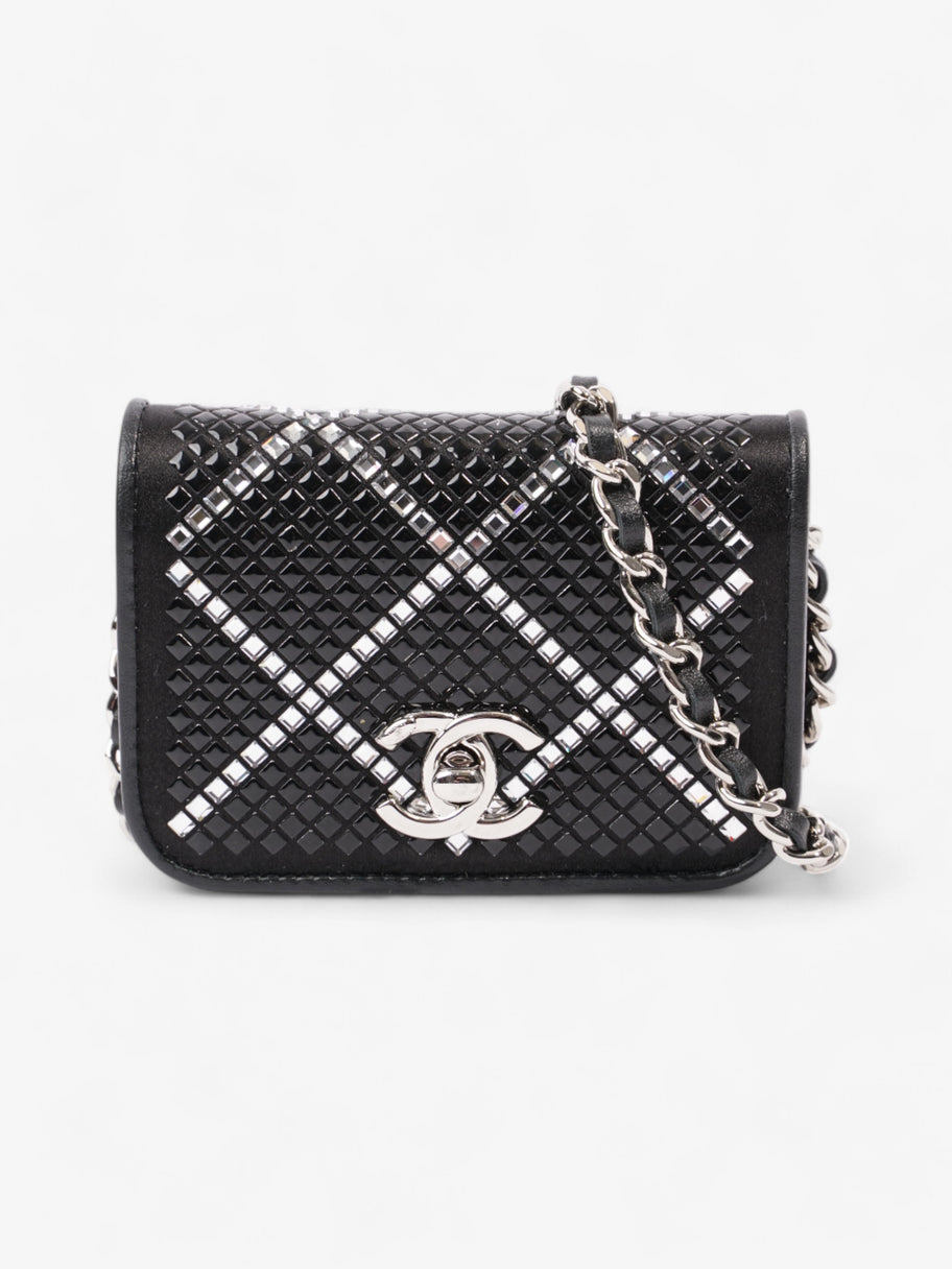 Chanel CC Flap Card Holder on Chain Embellished Black / White Leather Mini Image 1