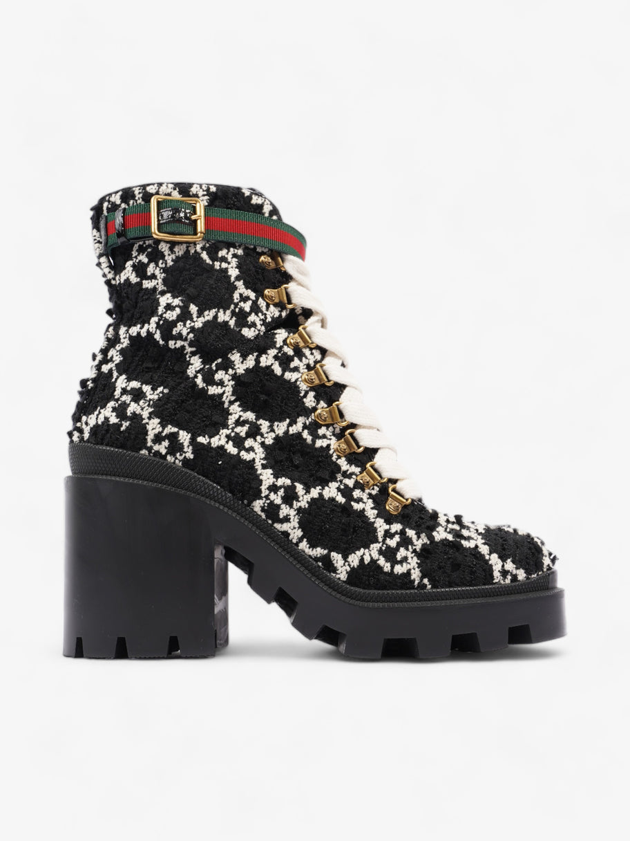 Gucci Lace Up Ankle Boots 90mm Black / White Tweed EU 41 UK 7 Image 1