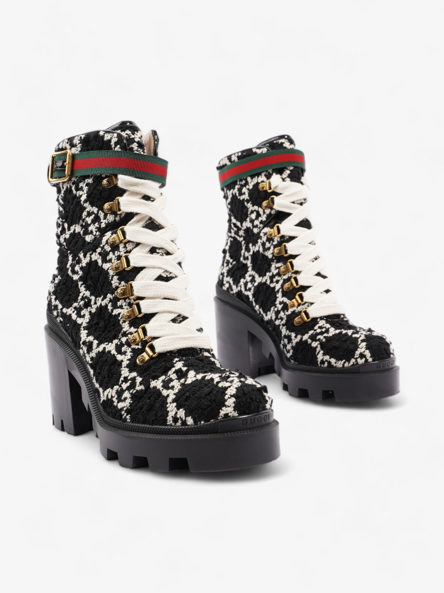 Gucci Lace Up Ankle Boots 90mm Black / White Tweed EU 41 UK 7 Image 2