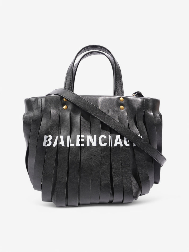  Balenciaga Cabas Laundry Fringe Black / White Leather