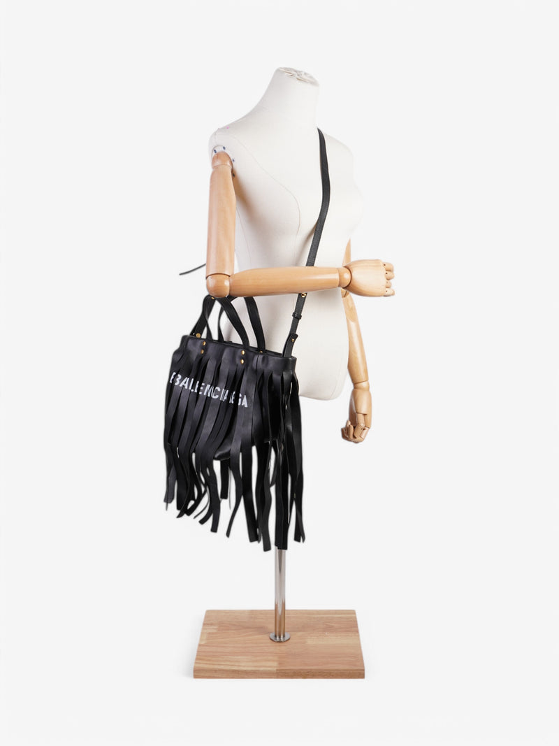  Balenciaga Cabas Laundry Fringe Black / White Leather