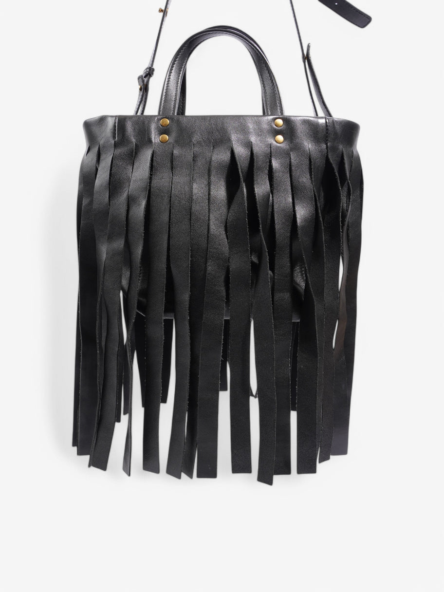 Balenciaga Cabas Laundry Fringe Black / White Leather Image 4