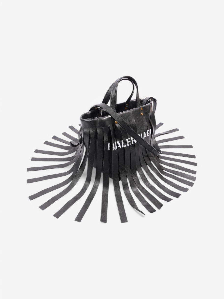 Balenciaga Cabas Laundry Fringe Black / White Leather Image 7