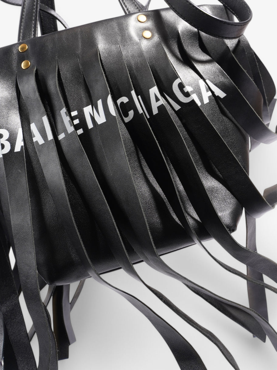 Balenciaga Cabas Laundry Fringe Black / White Leather Image 8