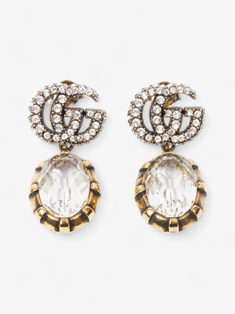 Gucci Crystal Double G Drop Earrings Aged Gold Base Metal Image 1