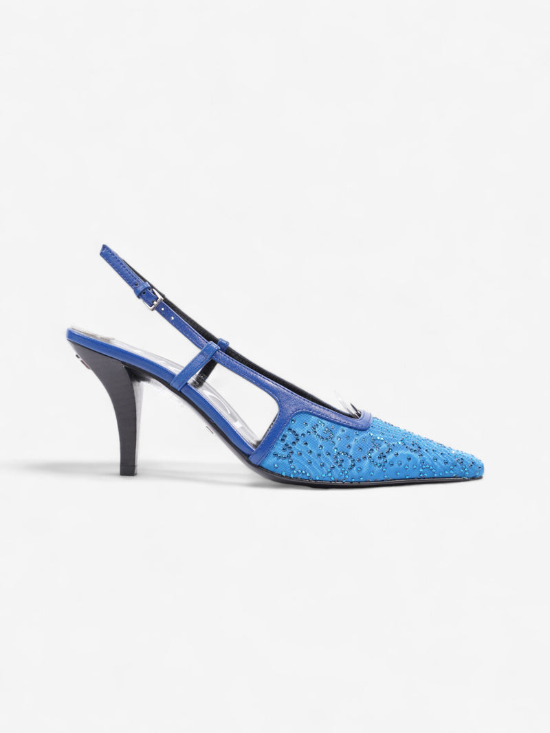  Gucci GG Slingback Pumps 70mm Blue Fabric EU 35 UK 2