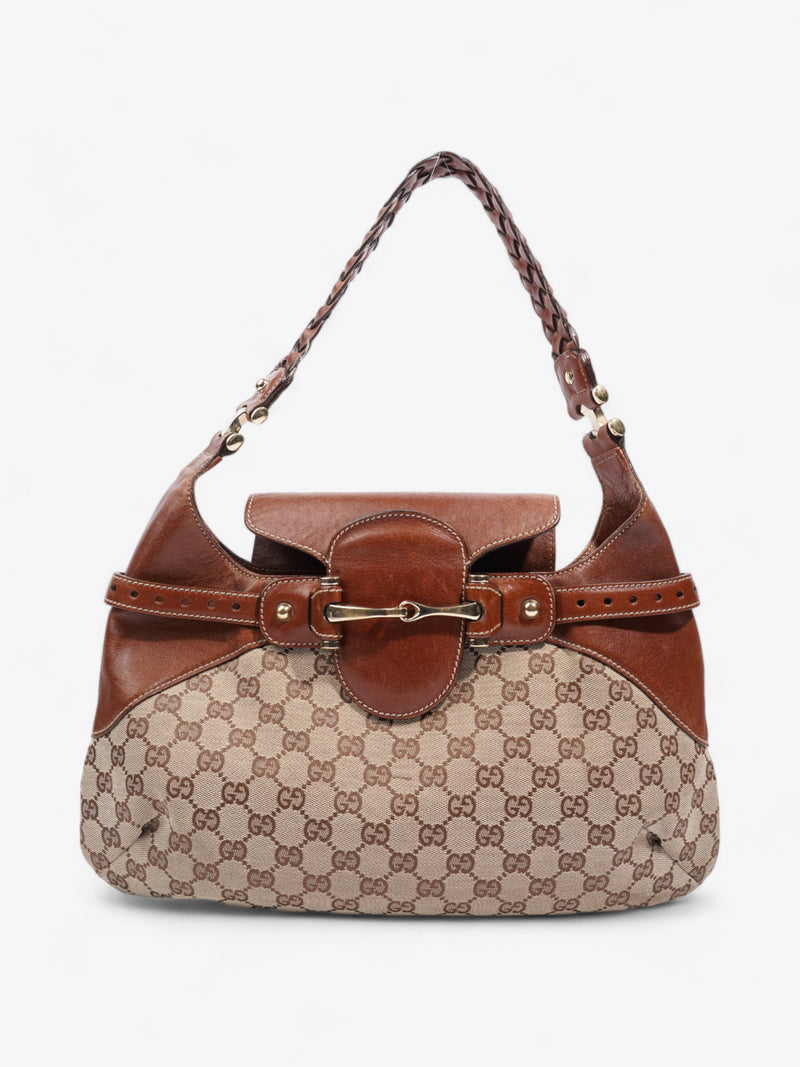  Gucci Horsebit Flap Beige And Ebony GG Supreme / Brown Canvas