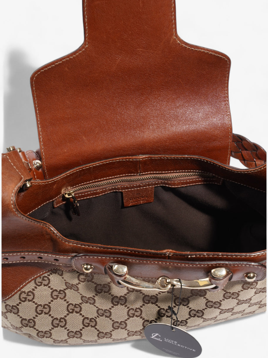 Gucci Horsebit Flap Beige And Ebony GG Supreme / Brown Canvas Image 7