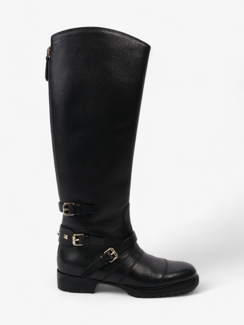  Valentino Rockstud Riding Boots Black Leather EU 37 UK 4