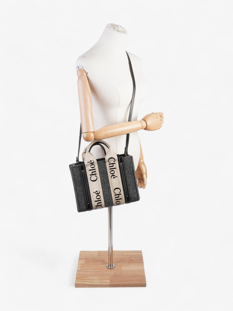  Chloe Woody Tote Grey / Beige / Black Felt Small