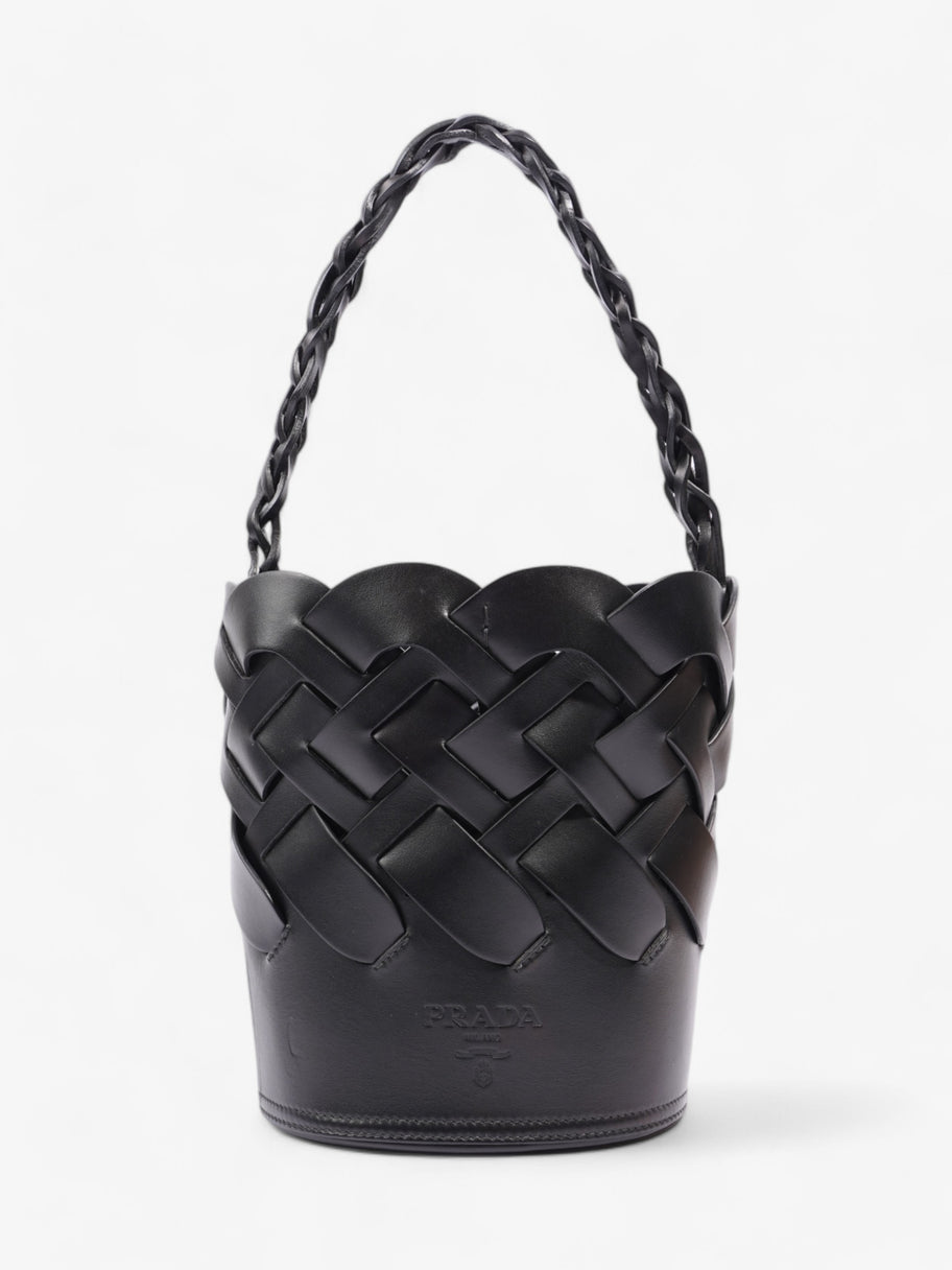 Prada Woven Bucket Bag Black Leather Image 11