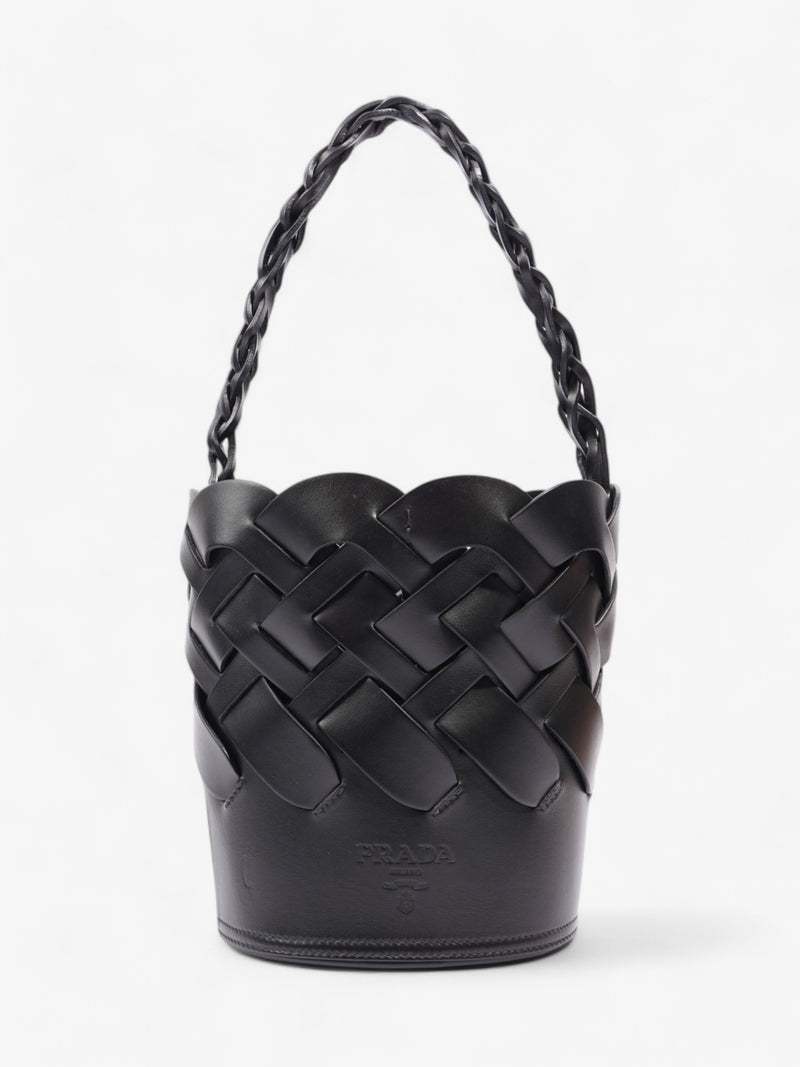  Prada Woven Bucket Bag Black Leather