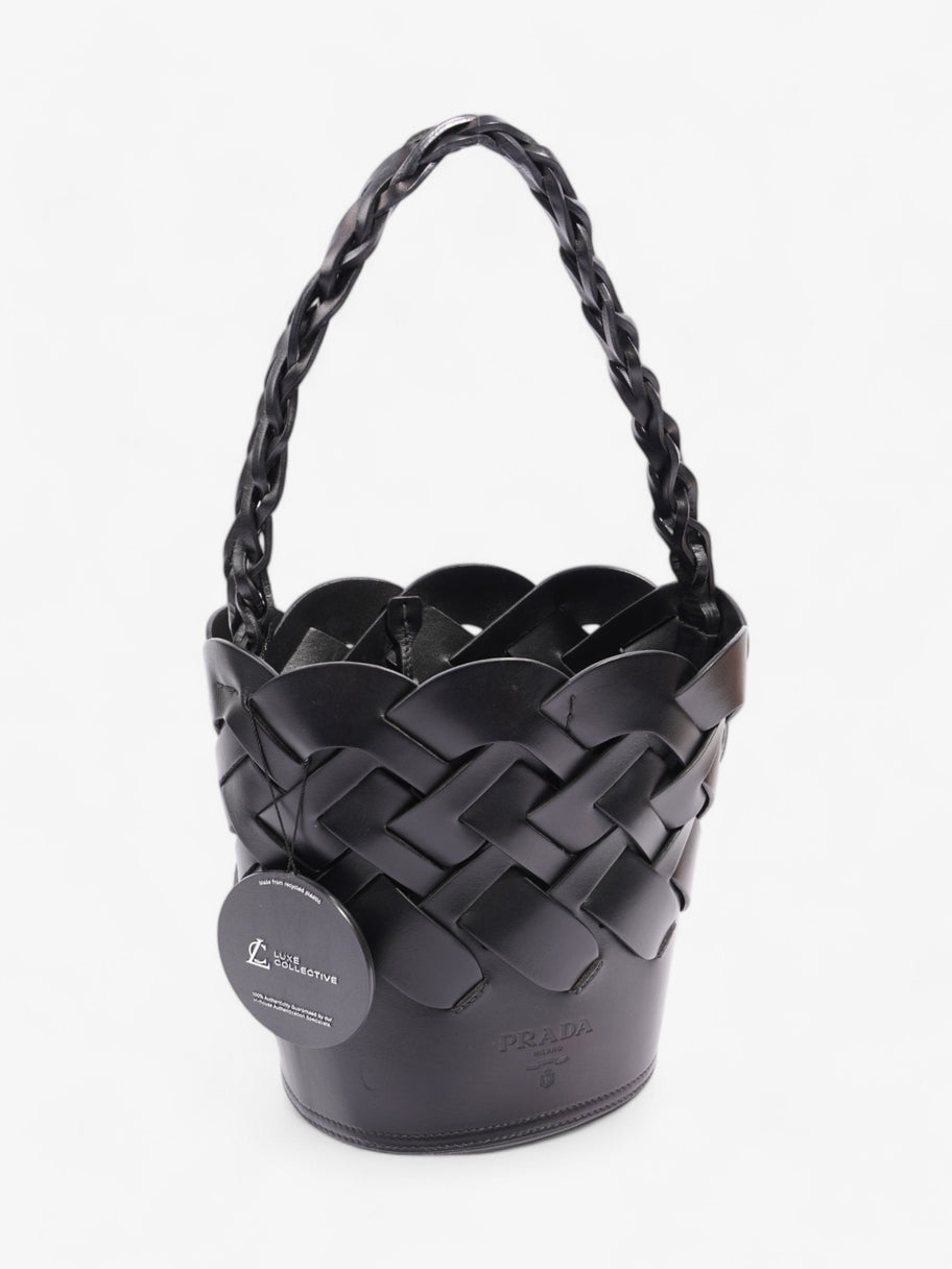 Prada Woven Bucket Bag Black Leather Image 20