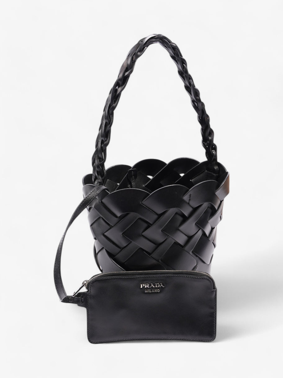 Prada Woven Bucket Bag Black Leather Image 8