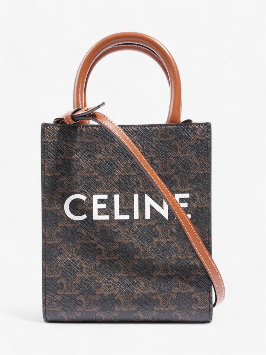 Celine Vertical Triomphe Cabas Tote Brown Coated Canvas Mini Image 1