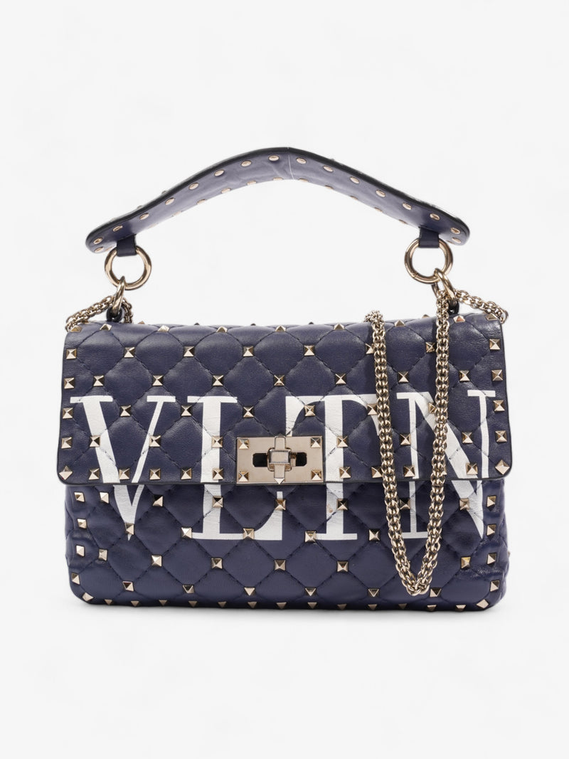  Valentino Rockstud Spike VLTN Navy Nappa Leather Medium