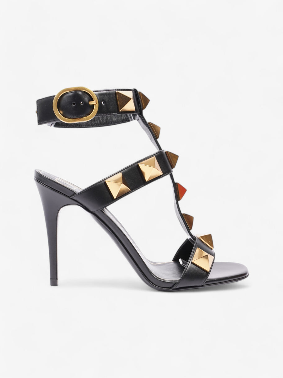 Valentino Roman Stud Ankle Strap Sandals 100 Black / Gold Leather EU 37 UK 4 Image 1