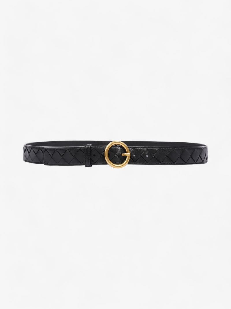  Bottega Veneta Bottega Veneta women's black leather intrecciato belt with gold buckle Black / Gold Intrecciato Leather 90cm / 36