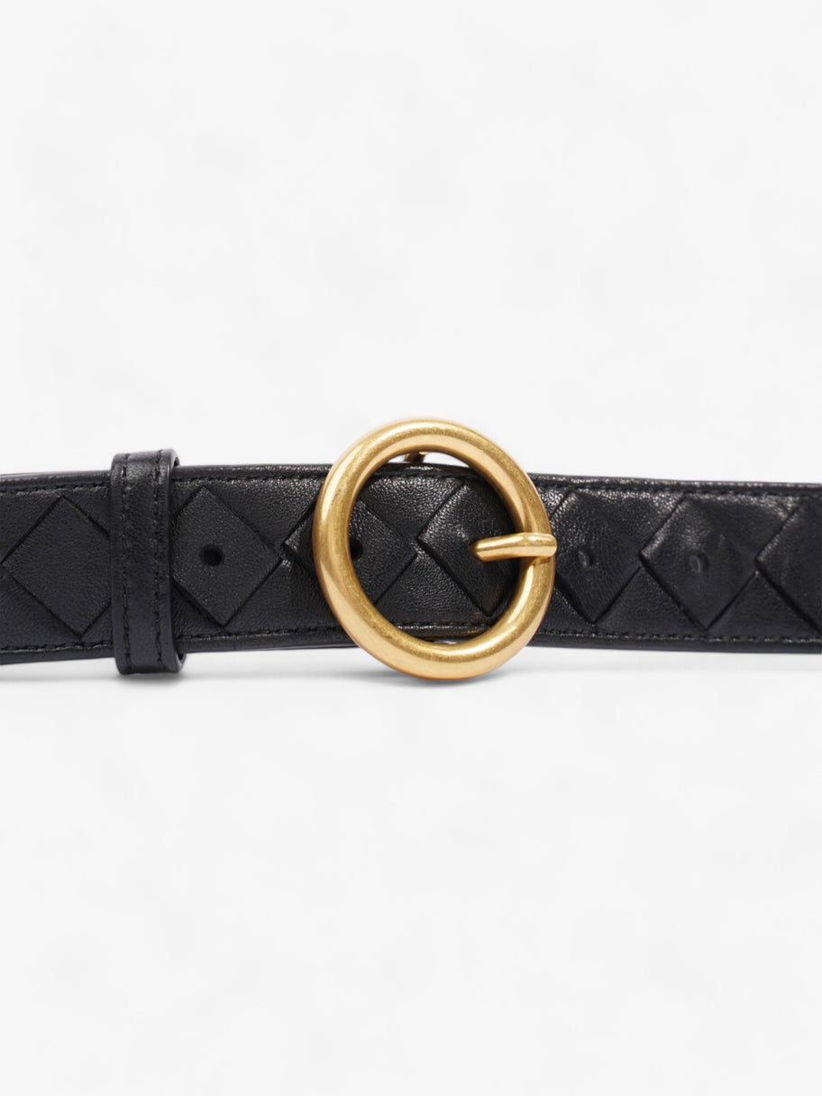 Bottega Veneta Bottega Veneta women's black leather intrecciato belt with gold buckle Black / Gold Intrecciato Leather 90cm / 36