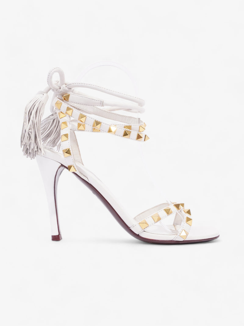  Valentino Rockstud Tassle Heels 100 White / Gold Studs Leather EU 36.5 UK 3.5