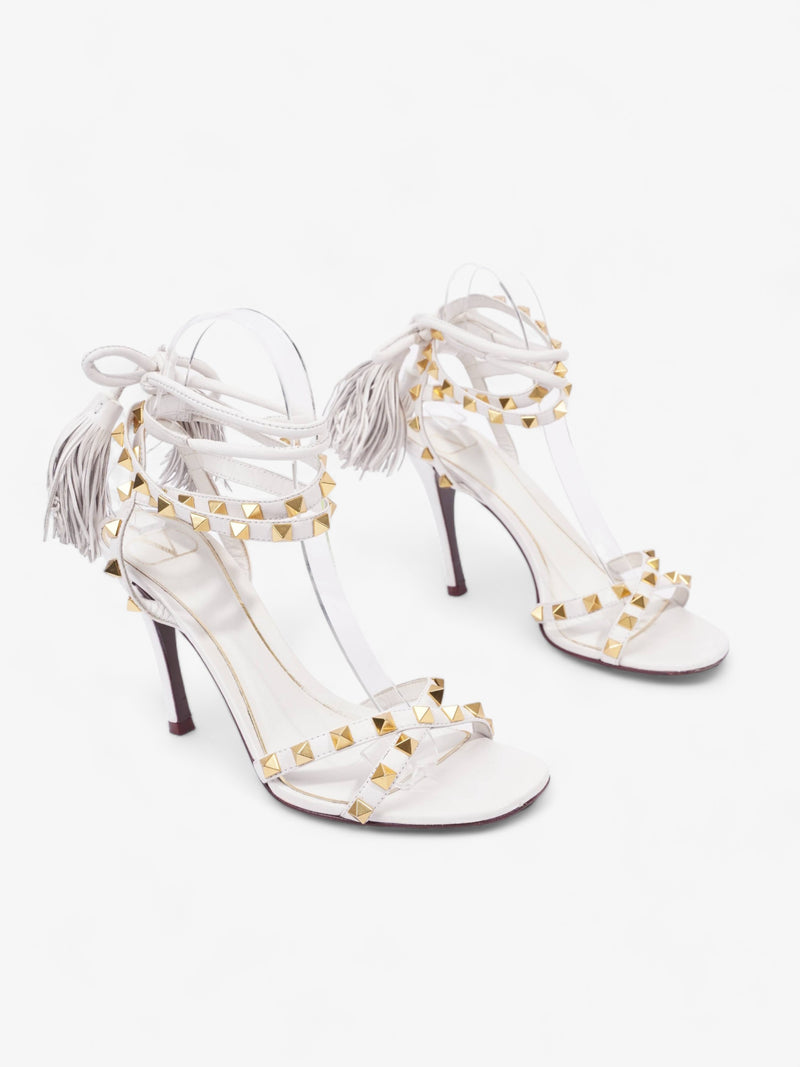  Valentino Rockstud Tassle Heels 100 White / Gold Studs Leather EU 36.5 UK 3.5