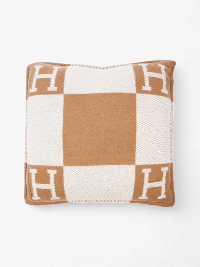  Hermes Avalon Pillow Camel / Ecru Wool Small