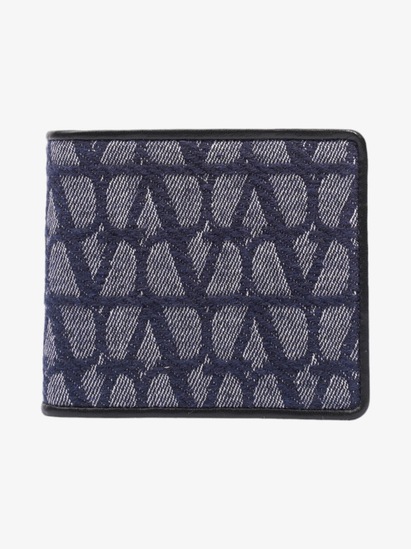  Valentino VLogo Wallet Indigo Blue / Black Canvas