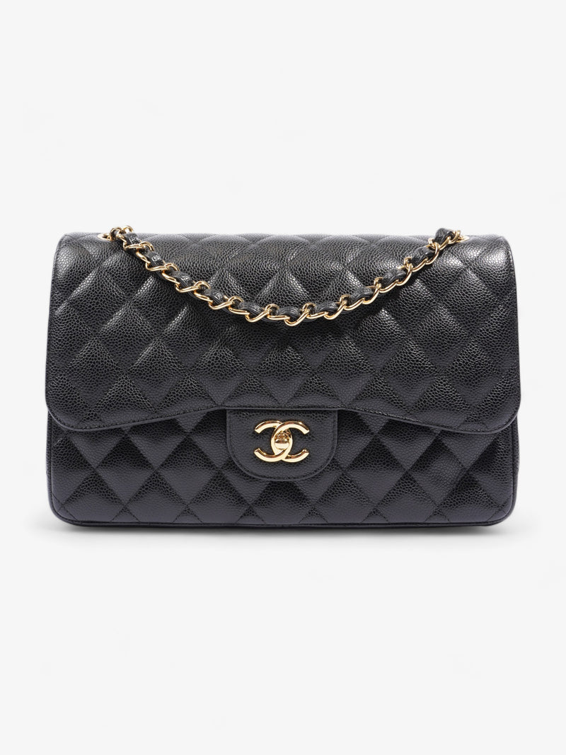  Classic Double Flap Black Caviar Leather Jumbo