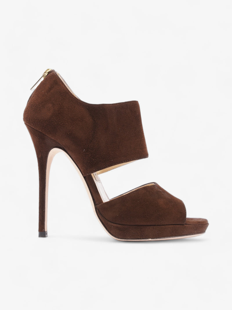  Jimmy Choo Open Toe Sandal Heels 125mm Brown  Suede EU 38 UK 5