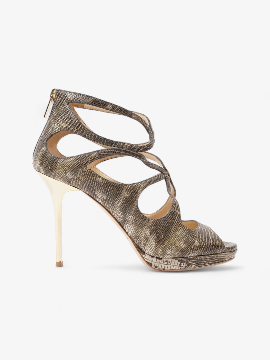 Jimmy Choo Heeled Sandals 115mm Python Print / Gold Embossed Leather EU 38 UK 5 Image 1