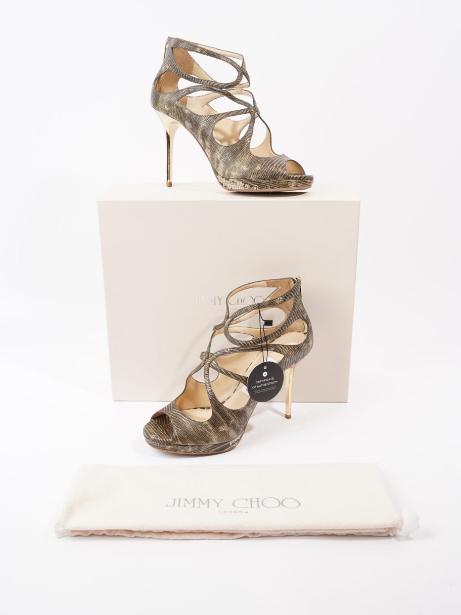 Jimmy Choo Heeled Sandals 115mm Python Print / Gold Embossed Leather EU 38 UK 5 Image 11