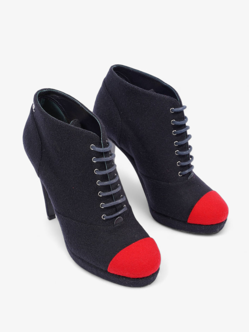  Chanel Short Boots Navy / Red Fabric EU 38 UK 5