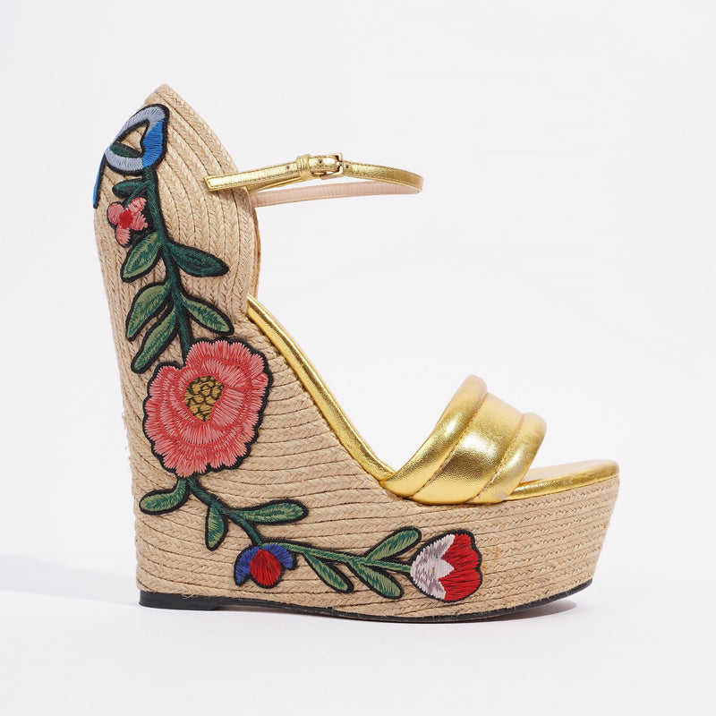  Wedge Gold Raffia EU 38.5 UK 5.5