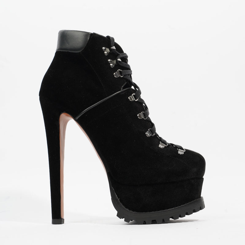  Alaia Heel Boot 160 Black Velvet EU 38 UK 5