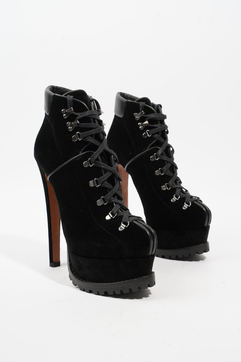  Alaia Heel Boot 160 Black Velvet EU 38 UK 5