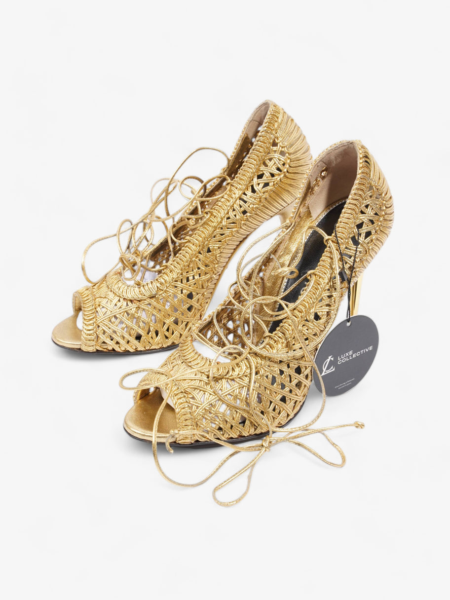 Tom Ford Lace Up Heel 100 Gold Leather EU 38 UK 5 Image 11