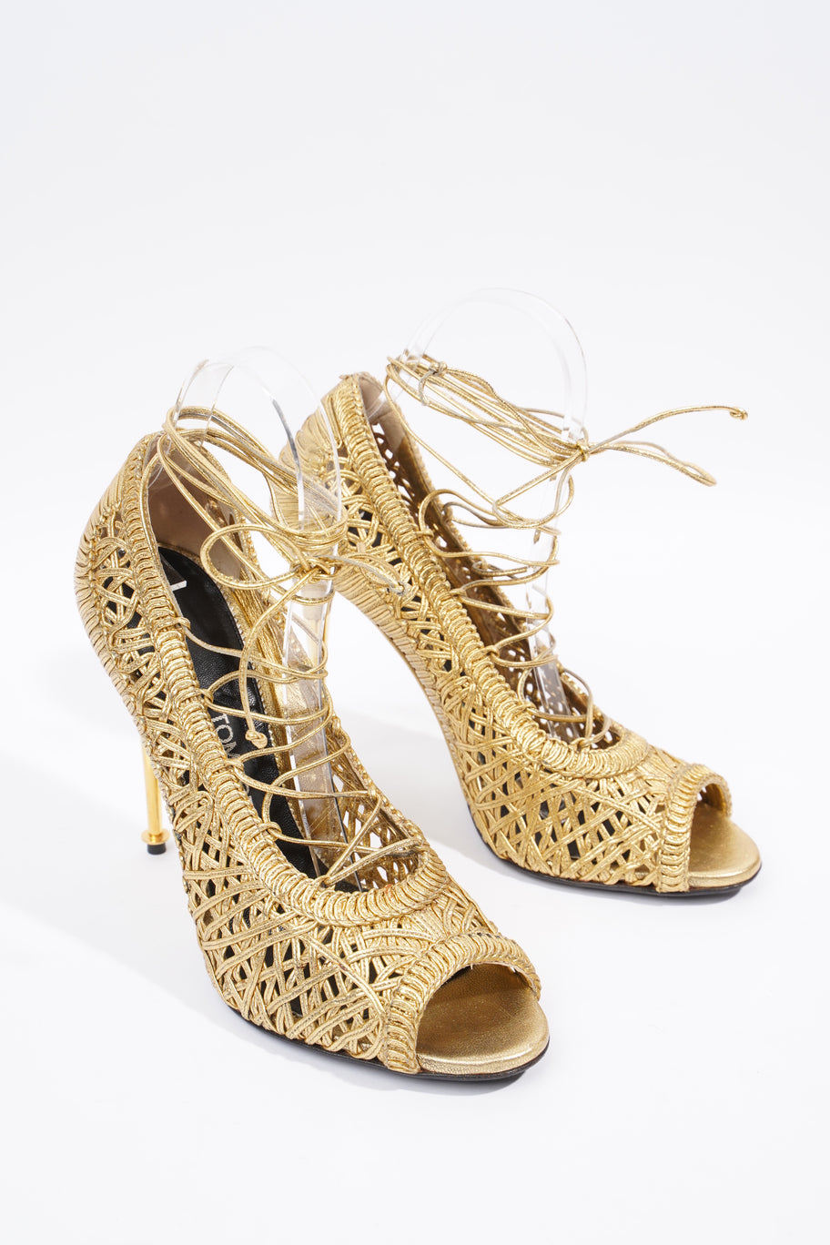 Tom Ford Lace Up Heel 100 Gold Leather EU 38 UK 5 Image 2