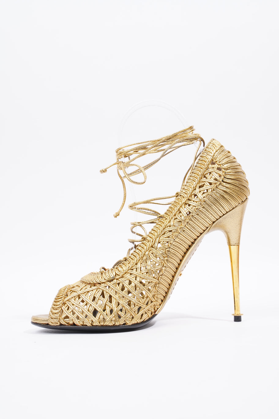 Tom Ford Lace Up Heel 100 Gold Leather EU 38 UK 5 Image 3