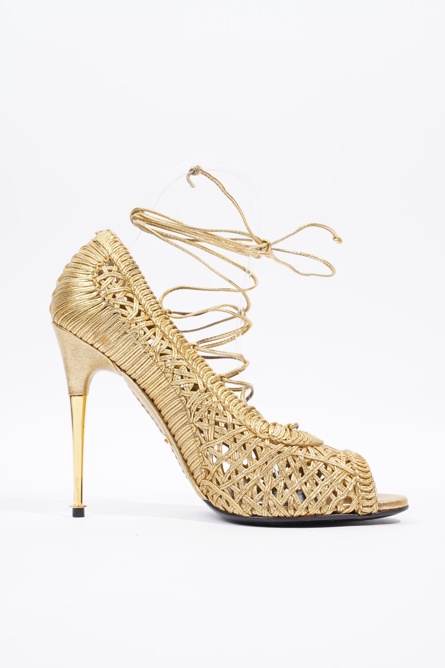 Tom Ford Lace Up Heel 100 Gold Leather EU 38 UK 5 Image 4