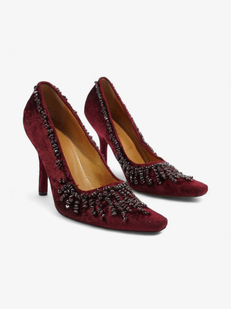  Gucci Ruby Pumps 90 Burgundy Velvet EU 37.5 UK 4.5