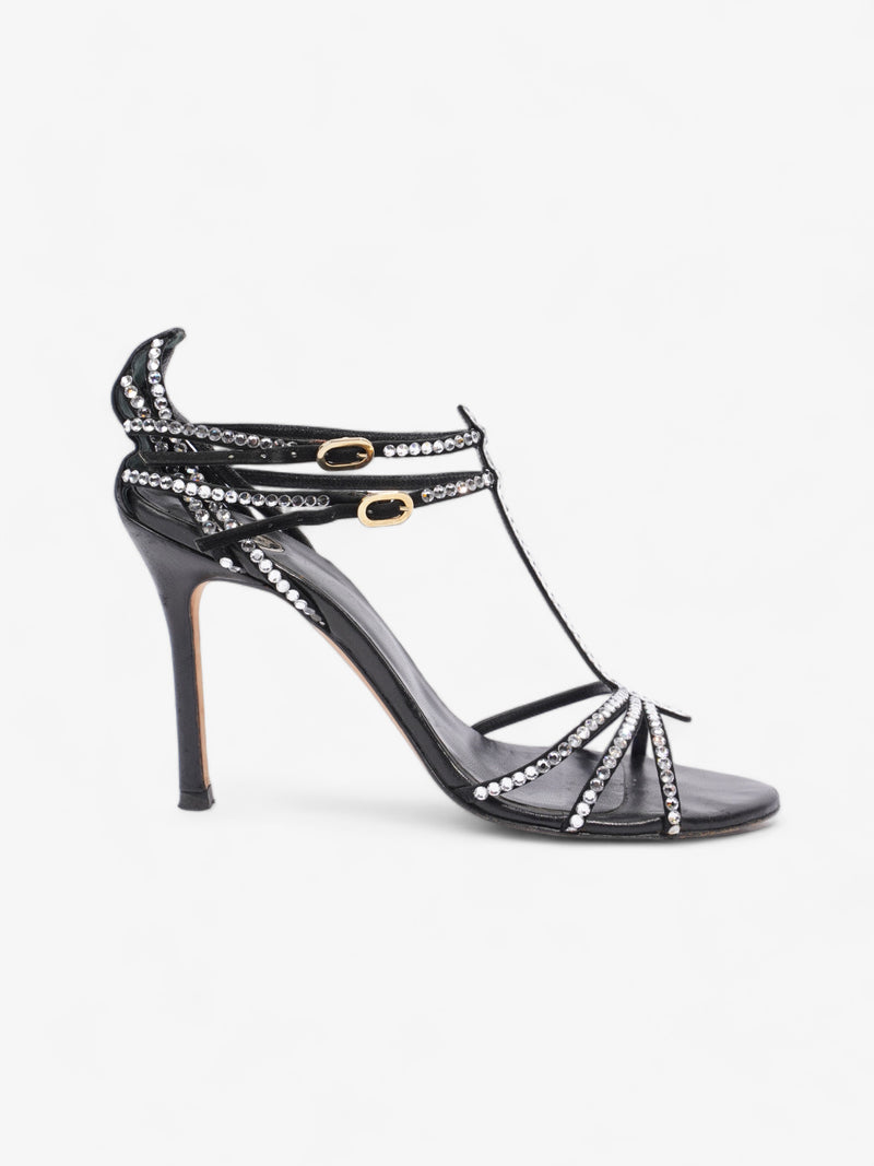  Versace Swarovski Sandal 90 Black Satin EU 38 UK 5