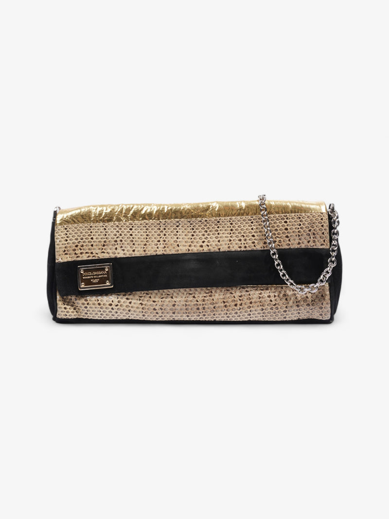  Dolce and Gabbana Clutch Bag With Chain Black / Gold Python