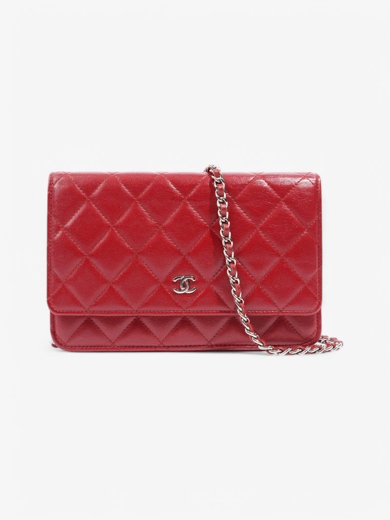  Chanel Chanel Classic Lambskin Wallet On Chain Red Calfskin Leather