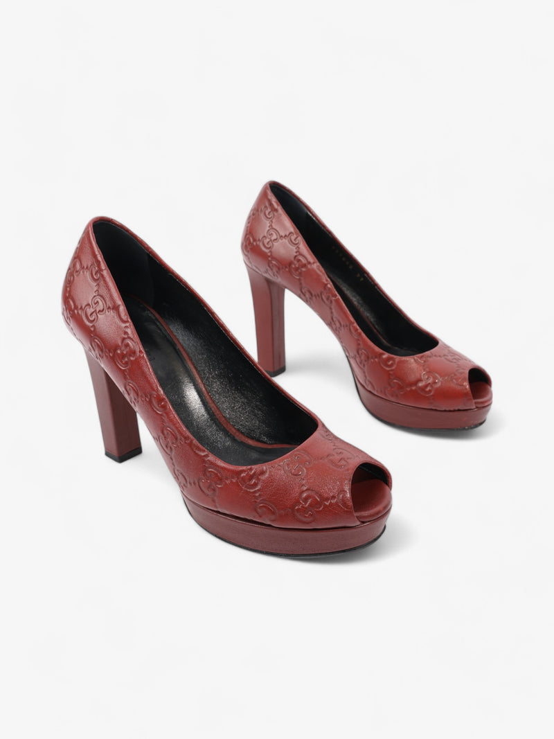  Gucci GG Embossed Heels Burgundy Embossed Leather EU 37 UK 4